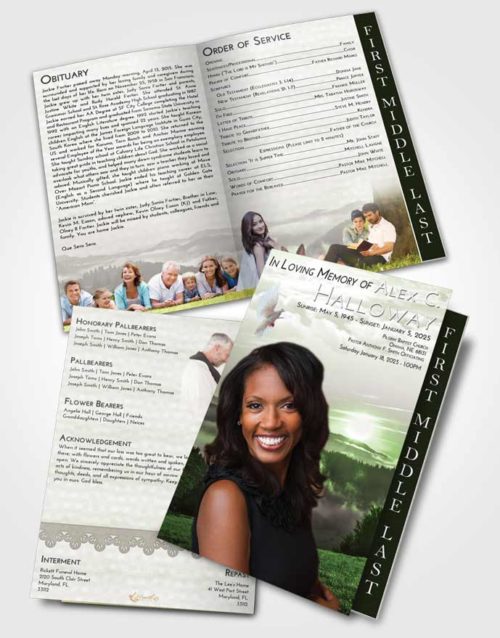 2 Page Graduated Step Fold Funeral Program Template Brochure Loving Misty Forest