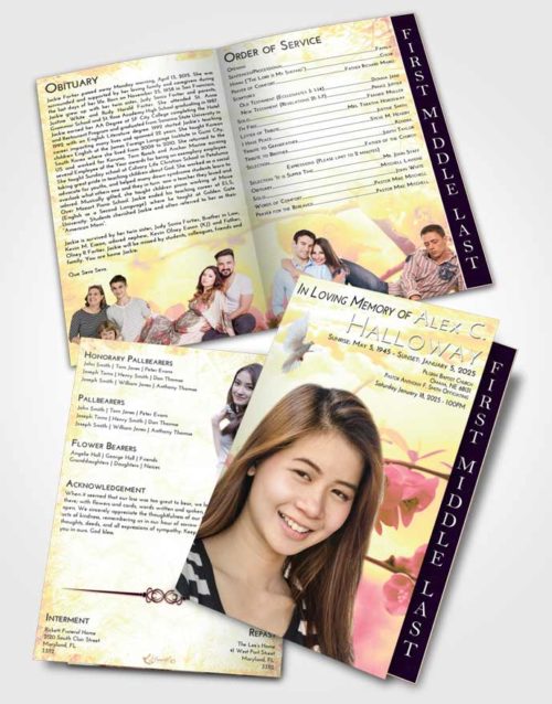 2 Page Graduated Step Fold Funeral Program Template Brochure Loving Mix Floral Blossoms