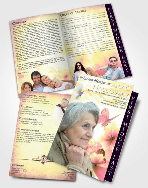 2 Page Graduated Step Fold Funeral Program Template Brochure Loving Mix Floral Butterfly