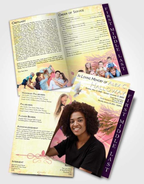 2 Page Graduated Step Fold Funeral Program Template Brochure Loving Mix Floral Style