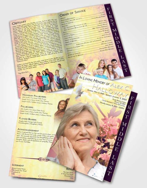 2 Page Graduated Step Fold Funeral Program Template Brochure Loving Mix Floral Wonderland