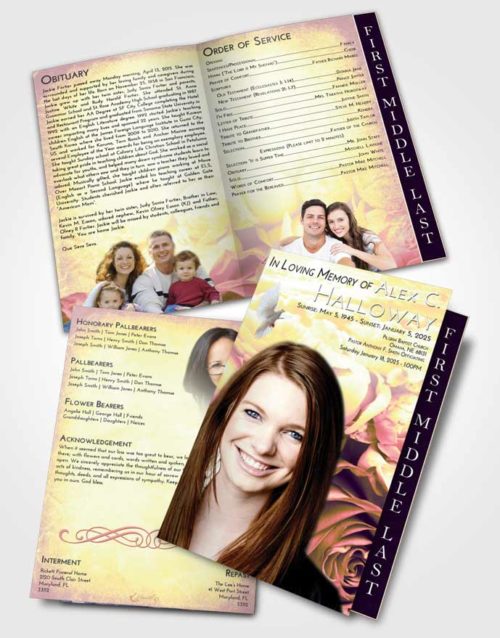 2 Page Graduated Step Fold Funeral Program Template Brochure Loving Mix Rose Magic