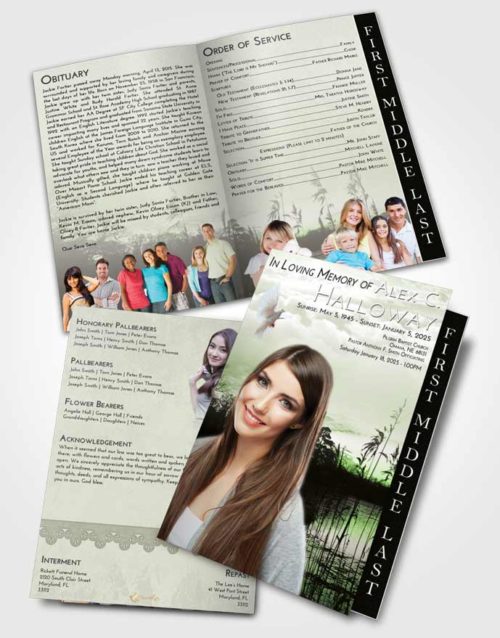 2 Page Graduated Step Fold Funeral Program Template Brochure Loving Serenity Lake