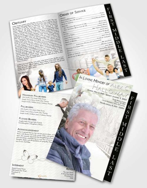 2 Page Graduated Step Fold Funeral Program Template Brochure Loving Snow Walk