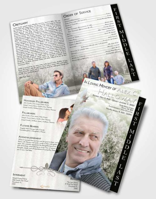 2 Page Graduated Step Fold Funeral Program Template Brochure Loving Snowy Love