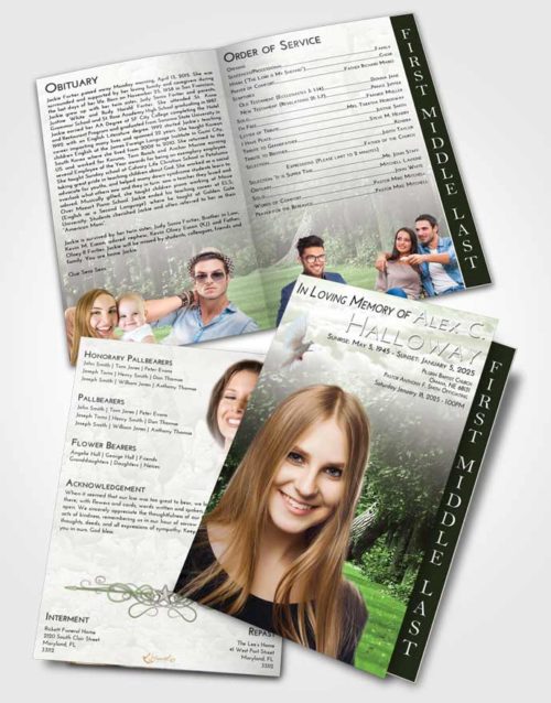 2 Page Graduated Step Fold Funeral Program Template Brochure Loving Summer Forest