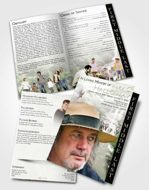 2 Page Graduated Step Fold Funeral Program Template Brochure Loving Waterfall Liberty