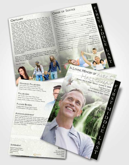 2 Page Graduated Step Fold Funeral Program Template Brochure Loving Waterfall Paradise