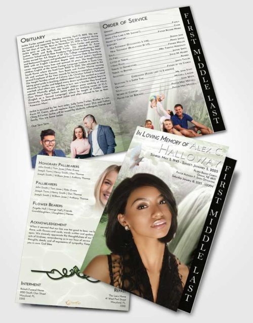 2 Page Graduated Step Fold Funeral Program Template Brochure Loving Waterfall Serenity