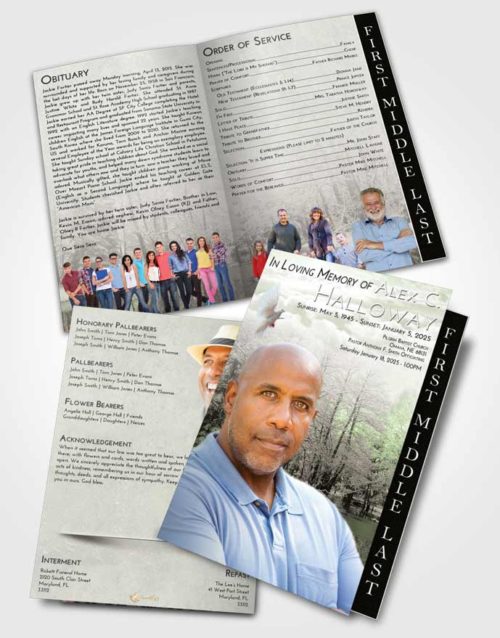2 Page Graduated Step Fold Funeral Program Template Brochure Loving Winter Pond