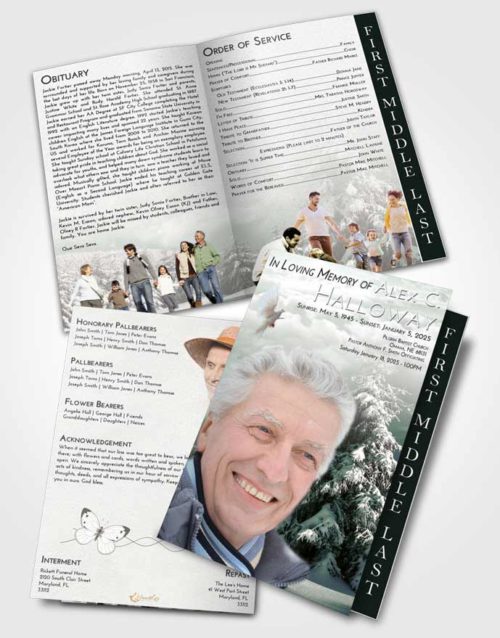 2 Page Graduated Step Fold Funeral Program Template Brochure Loving Winter Wonderland