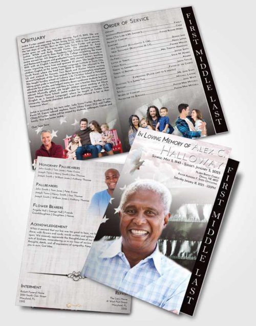 2 Page Graduated Step Fold Funeral Program Template Brochure Morning American Veteran