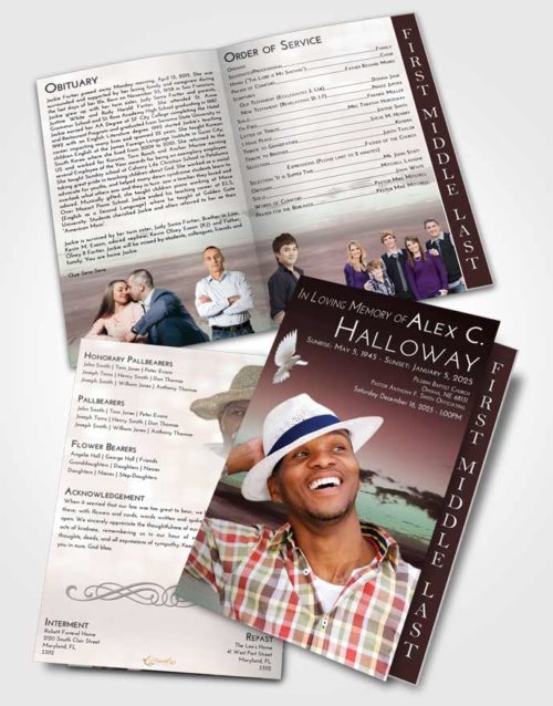 2 Page Graduated Step Fold Funeral Program Template Brochure Morning Beautiful Sunset