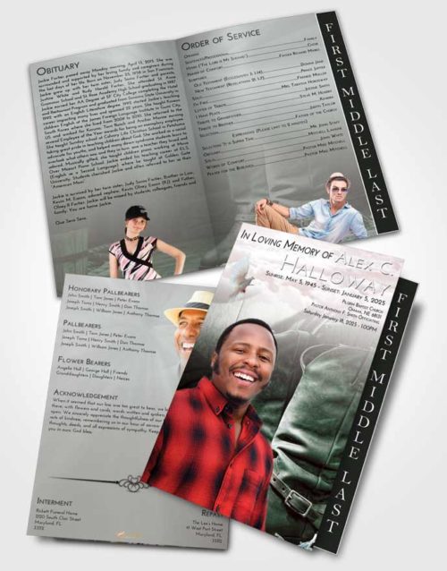 2 Page Graduated Step Fold Funeral Program Template Brochure Morning Cowboy Love