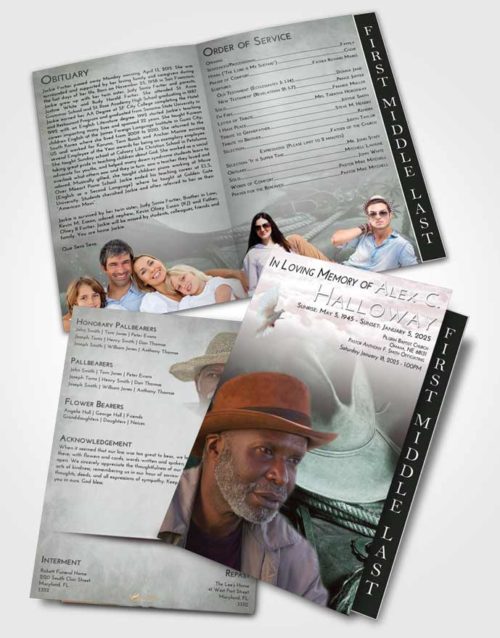 2 Page Graduated Step Fold Funeral Program Template Brochure Morning Cowboy Serenity