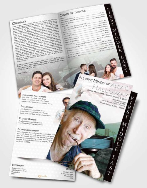 2 Page Graduated Step Fold Funeral Program Template Brochure Morning Fishing Dreams