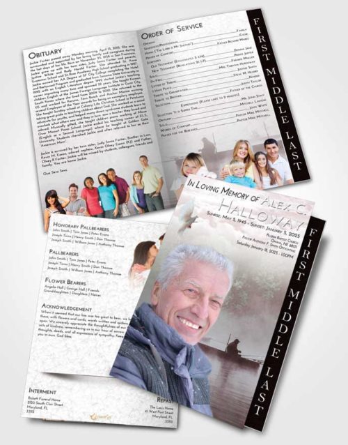 2 Page Graduated Step Fold Funeral Program Template Brochure Morning Fishing Tranquility