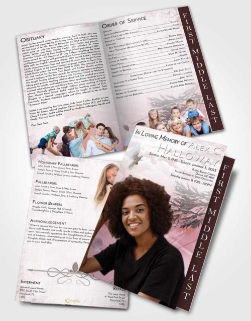 2 Page Graduated Step Fold Funeral Program Template Brochure Morning Floral Style