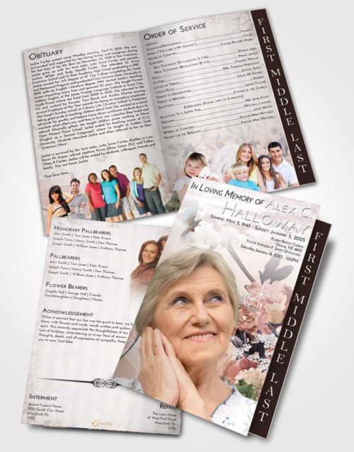 2 Page Graduated Step Fold Funeral Program Template Brochure Morning Floral Wonderland
