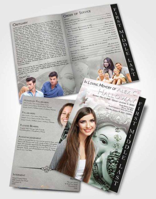 2 Page Graduated Step Fold Funeral Program Template Brochure Morning Ganesha Desire