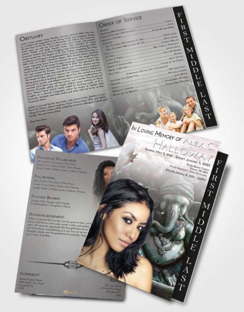 2 Page Graduated Step Fold Funeral Program Template Brochure Morning Ganesha Surprise