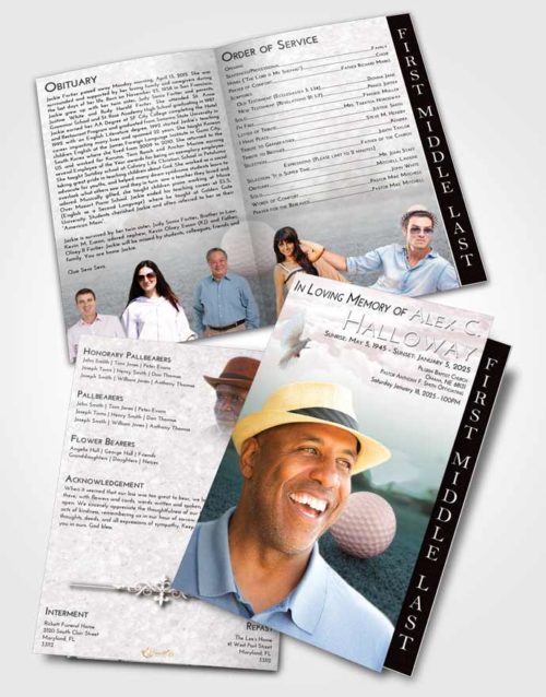 2 Page Graduated Step Fold Funeral Program Template Brochure Morning Golfing Honor