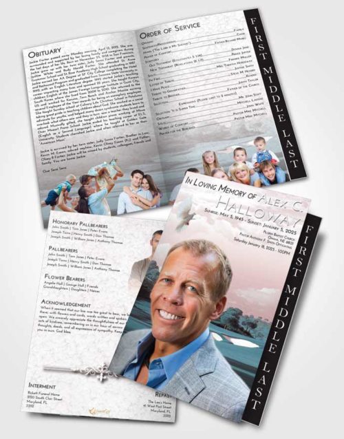 2 Page Graduated Step Fold Funeral Program Template Brochure Morning Golfing Sandtrap