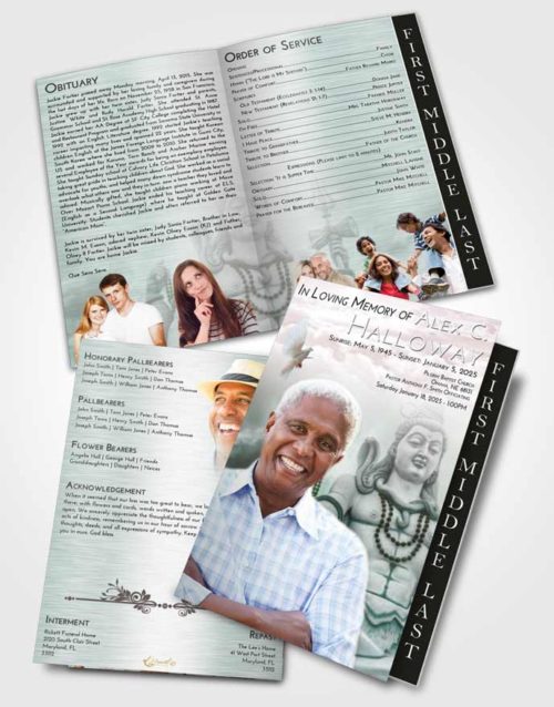 2 Page Graduated Step Fold Funeral Program Template Brochure Morning Hindu Mystery