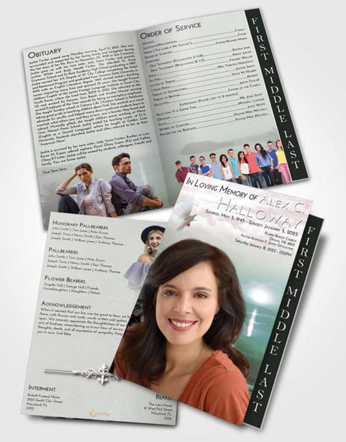 2 Page Graduated Step Fold Funeral Program Template Brochure Morning Italian Sun