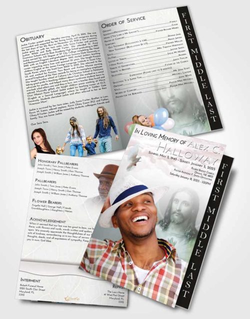 2 Page Graduated Step Fold Funeral Program Template Brochure Morning Jesus Love