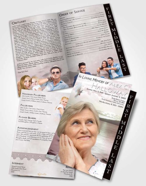 2 Page Graduated Step Fold Funeral Program Template Brochure Morning Lake Front