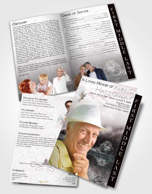 2 Page Graduated Step Fold Funeral Program Template Brochure Morning Lake House