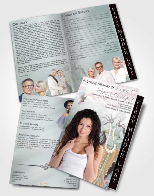 2 Page Graduated Step Fold Funeral Program Template Brochure Morning Lakshmi Divinity