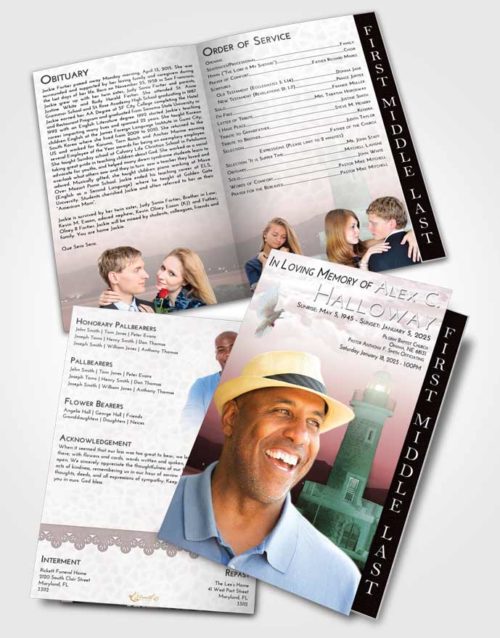 2 Page Graduated Step Fold Funeral Program Template Brochure Morning Lighthouse Majesty