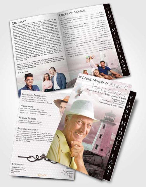 2 Page Graduated Step Fold Funeral Program Template Brochure Morning Lighthouse Safety