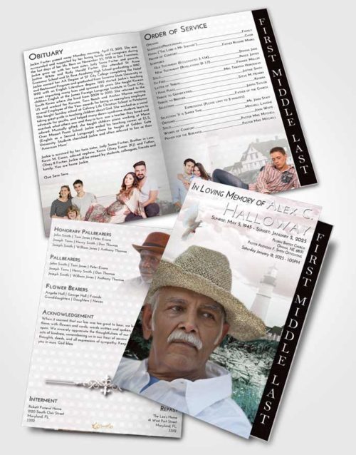 2 Page Graduated Step Fold Funeral Program Template Brochure Morning Lighthouse Secret