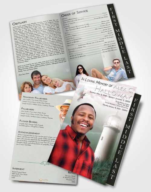 2 Page Graduated Step Fold Funeral Program Template Brochure Morning Lighthouse Serenity