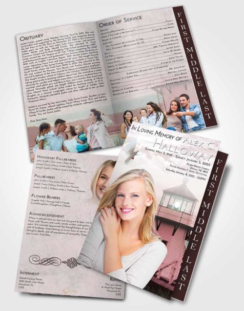 2 Page Graduated Step Fold Funeral Program Template Brochure Morning Lighthouse Surprise