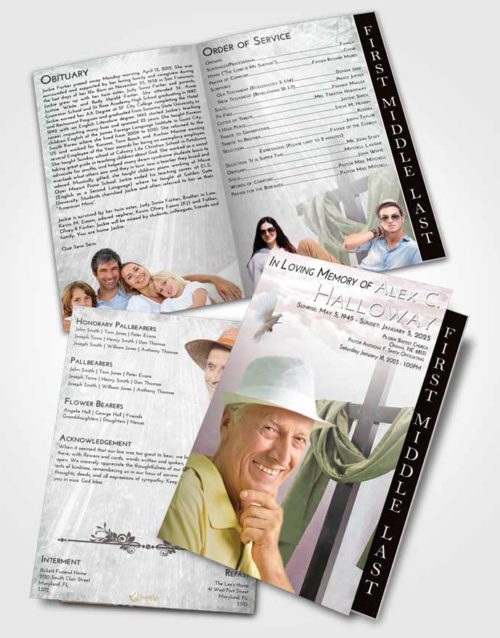 2 Page Graduated Step Fold Funeral Program Template Brochure Morning Loving Cross