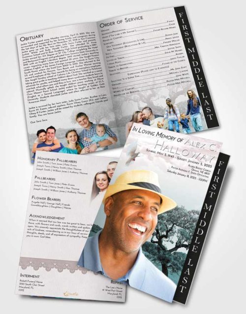 2 Page Graduated Step Fold Funeral Program Template Brochure Morning Loving Leaves