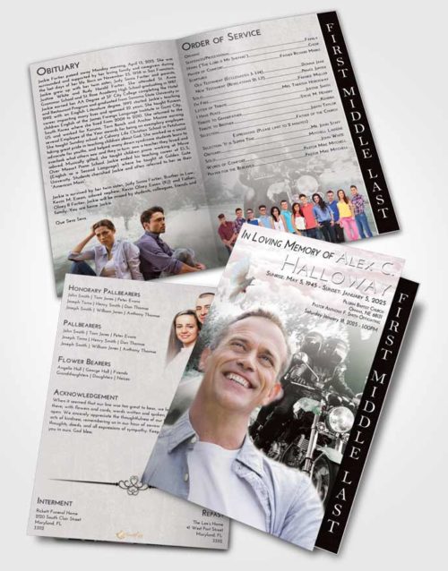 2 Page Graduated Step Fold Funeral Program Template Brochure Morning Motorcycle Days