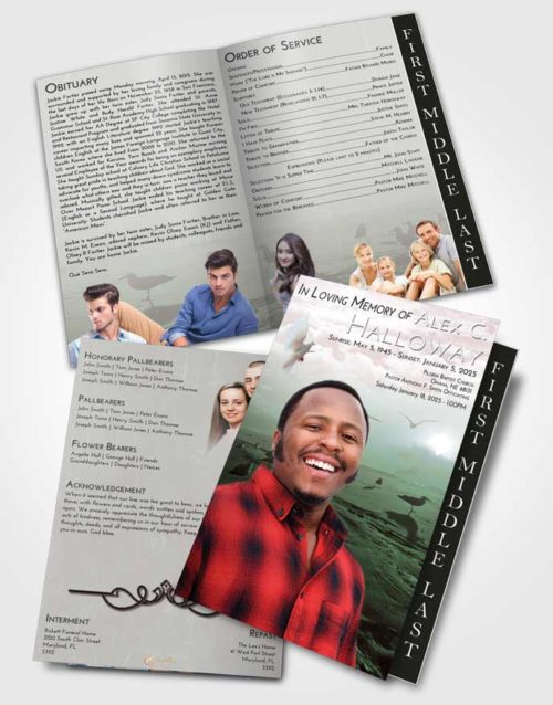 2 Page Graduated Step Fold Funeral Program Template Brochure Morning Natural Beach