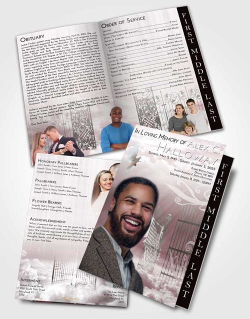 2 Page Graduated Step Fold Funeral Program Template Brochure Morning Precious Gates to Heaven