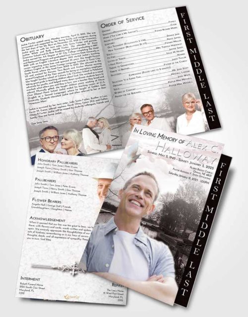 2 Page Graduated Step Fold Funeral Program Template Brochure Morning River Reflection