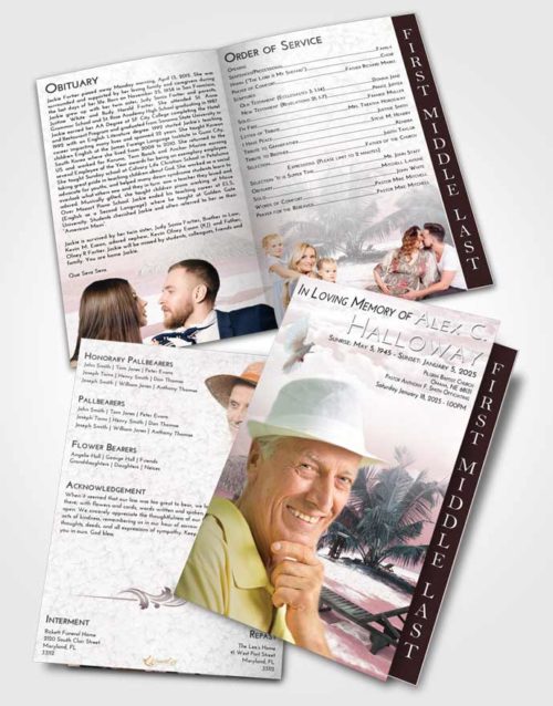 2 Page Graduated Step Fold Funeral Program Template Brochure Morning Sandy Beach