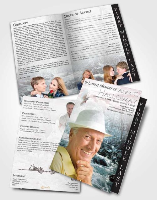 2 Page Graduated Step Fold Funeral Program Template Brochure Morning Silver Stream