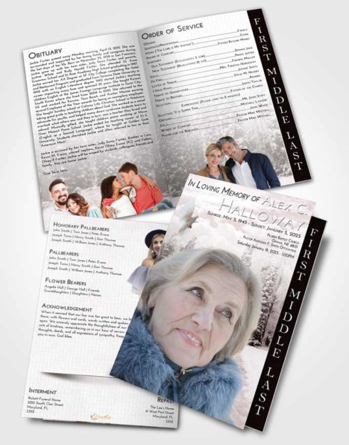 2 Page Graduated Step Fold Funeral Program Template Brochure Morning Snow Garden