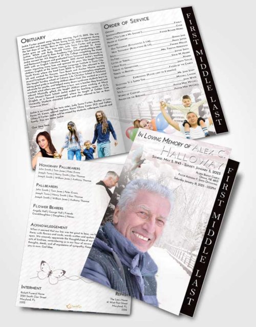 2 Page Graduated Step Fold Funeral Program Template Brochure Morning Snow Walk