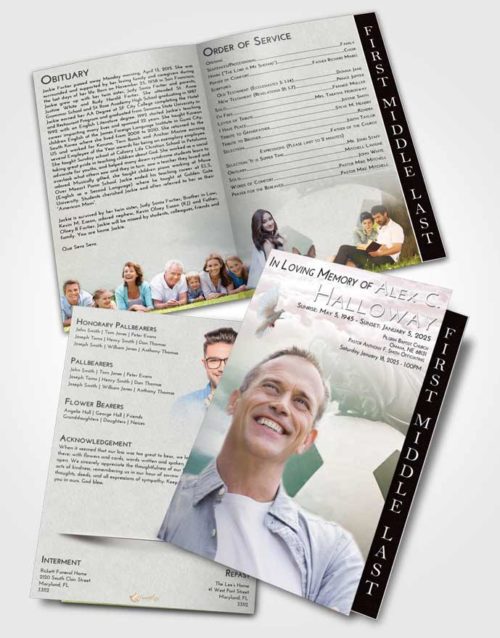 2 Page Graduated Step Fold Funeral Program Template Brochure Morning Soccer Cleats