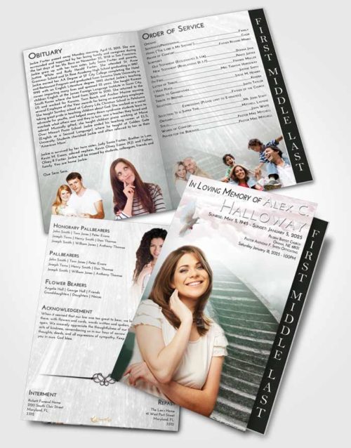 2 Page Graduated Step Fold Funeral Program Template Brochure Morning Stairway to Magnificence